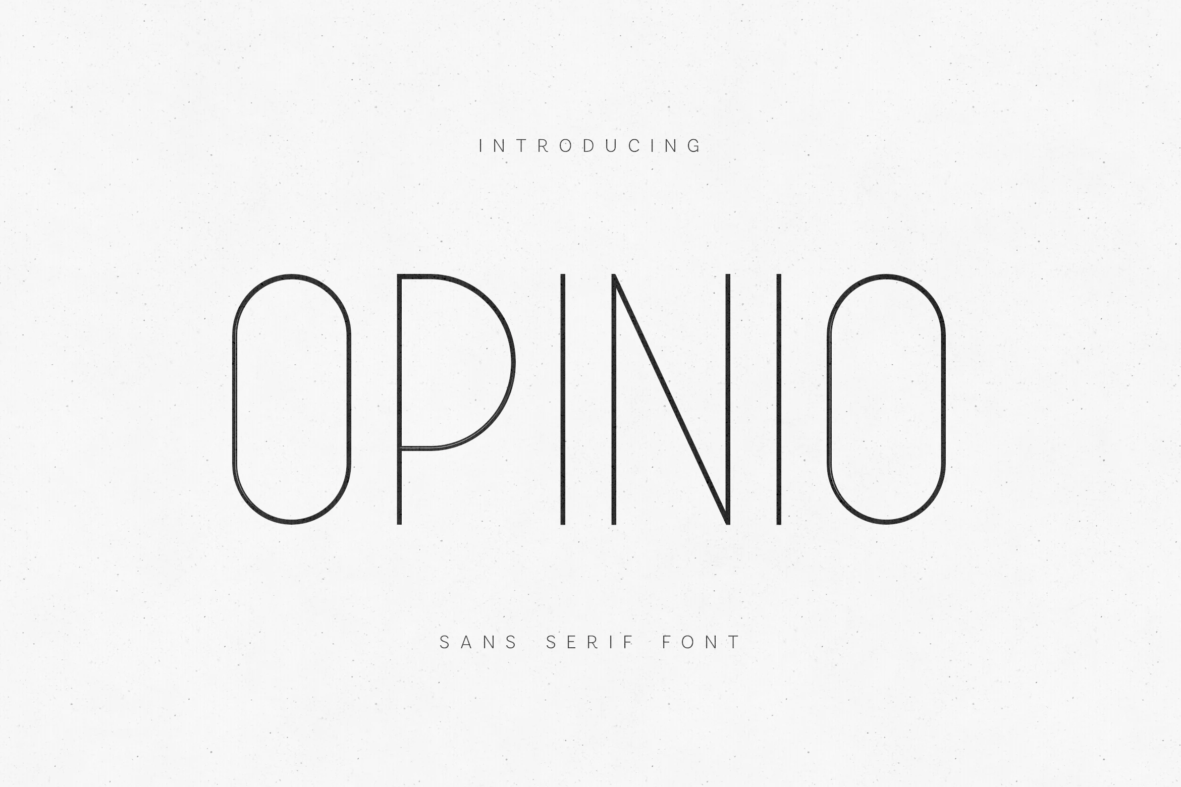Opinio Font preview with thin geometric sans serif lettering and rounded monoline forms