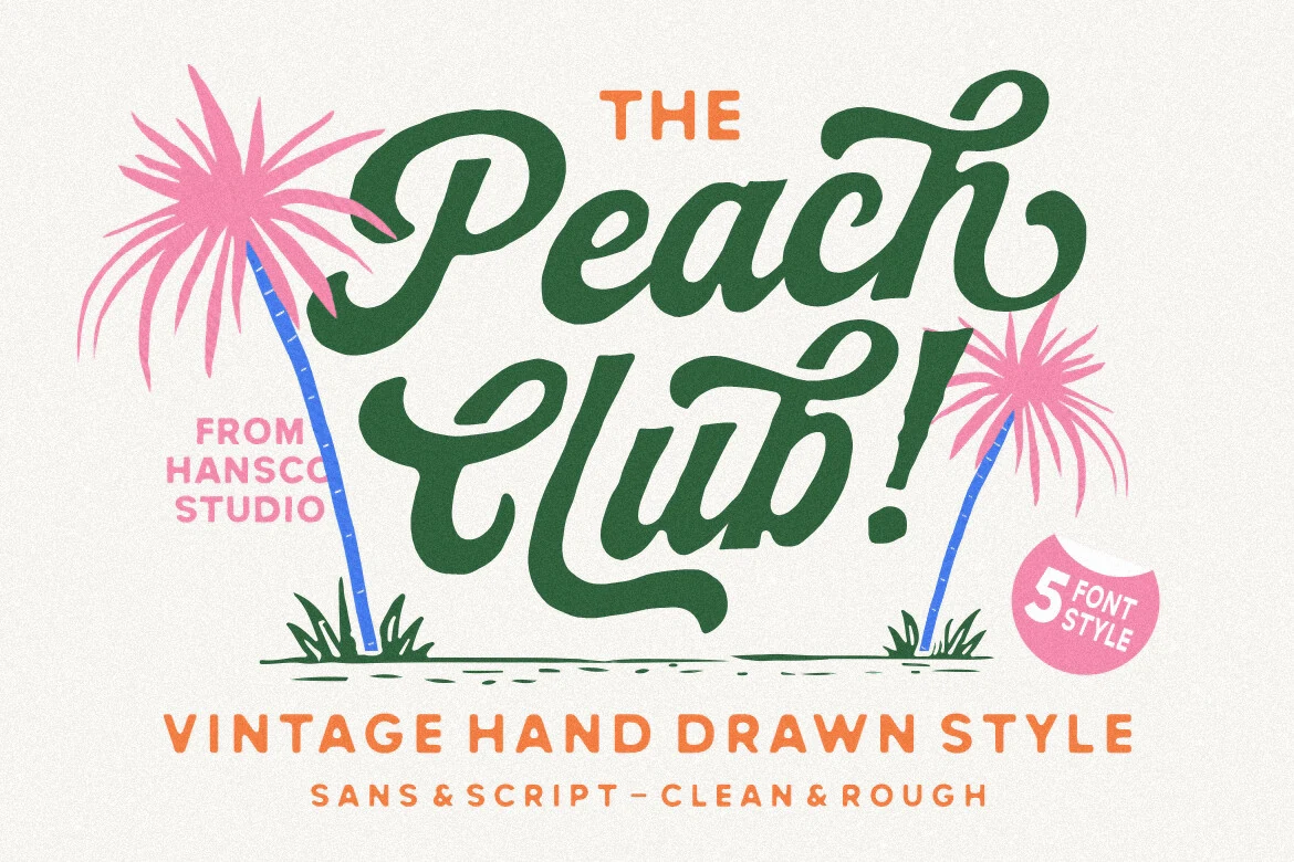 Peach Club Font preview with vintage script and sans lettering