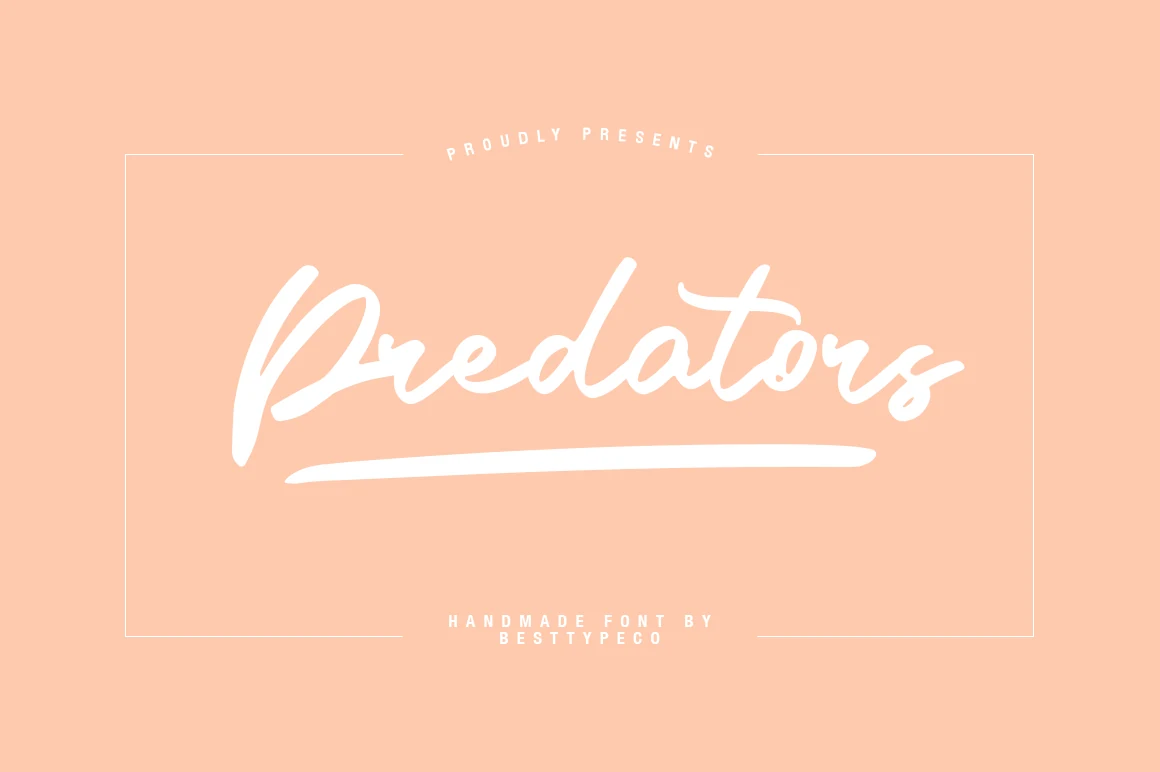 Predators Font preview in white flowing brush script with a long underline swash