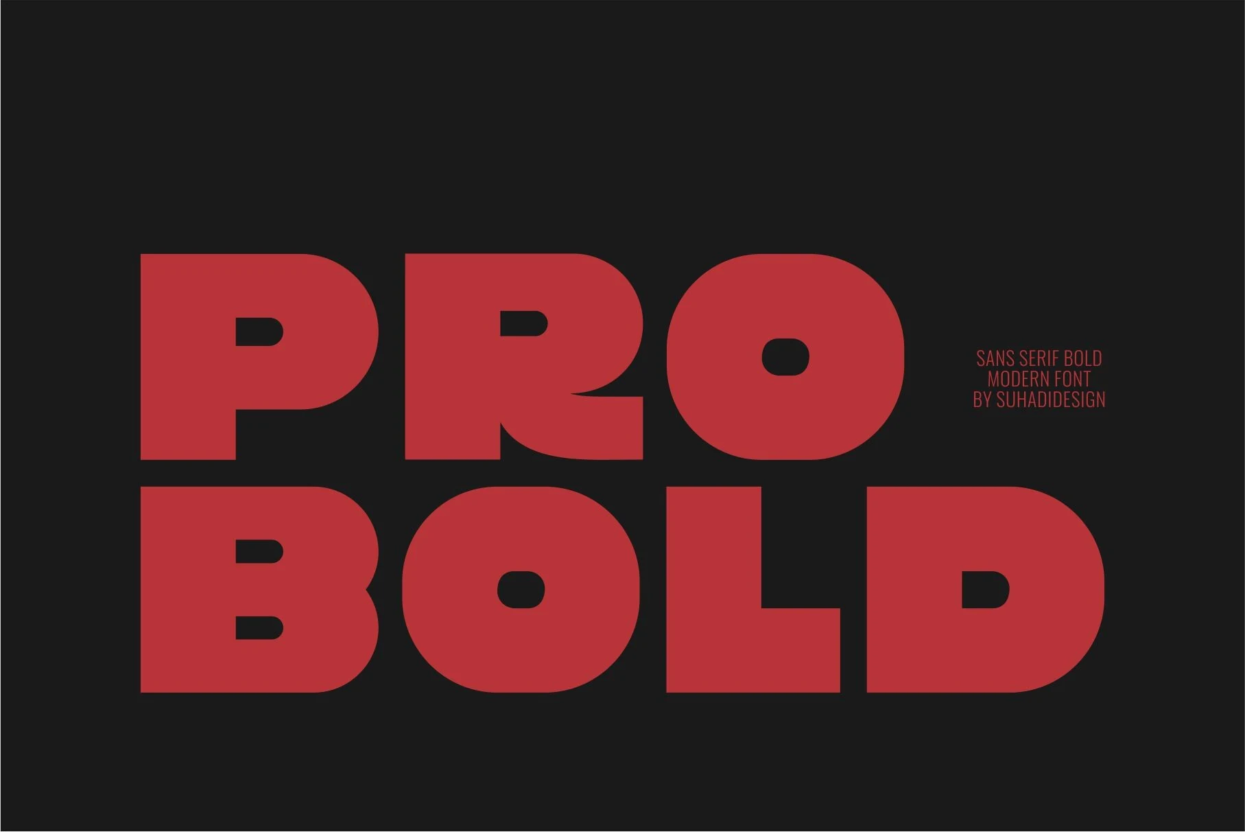 Pro Bold Font preview with chunky red modern sans serif lettering