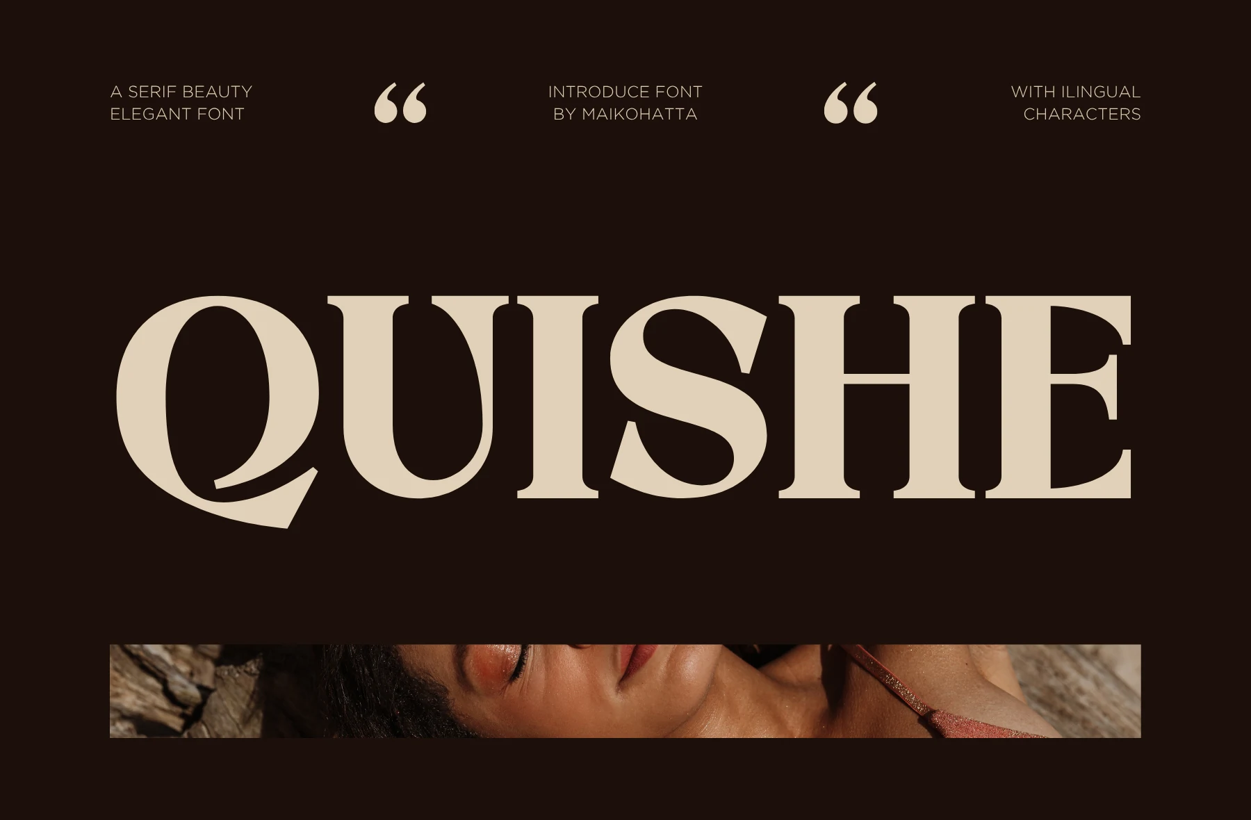 Quishe Font preview with bold high-contrast serif letters and sweeping curves