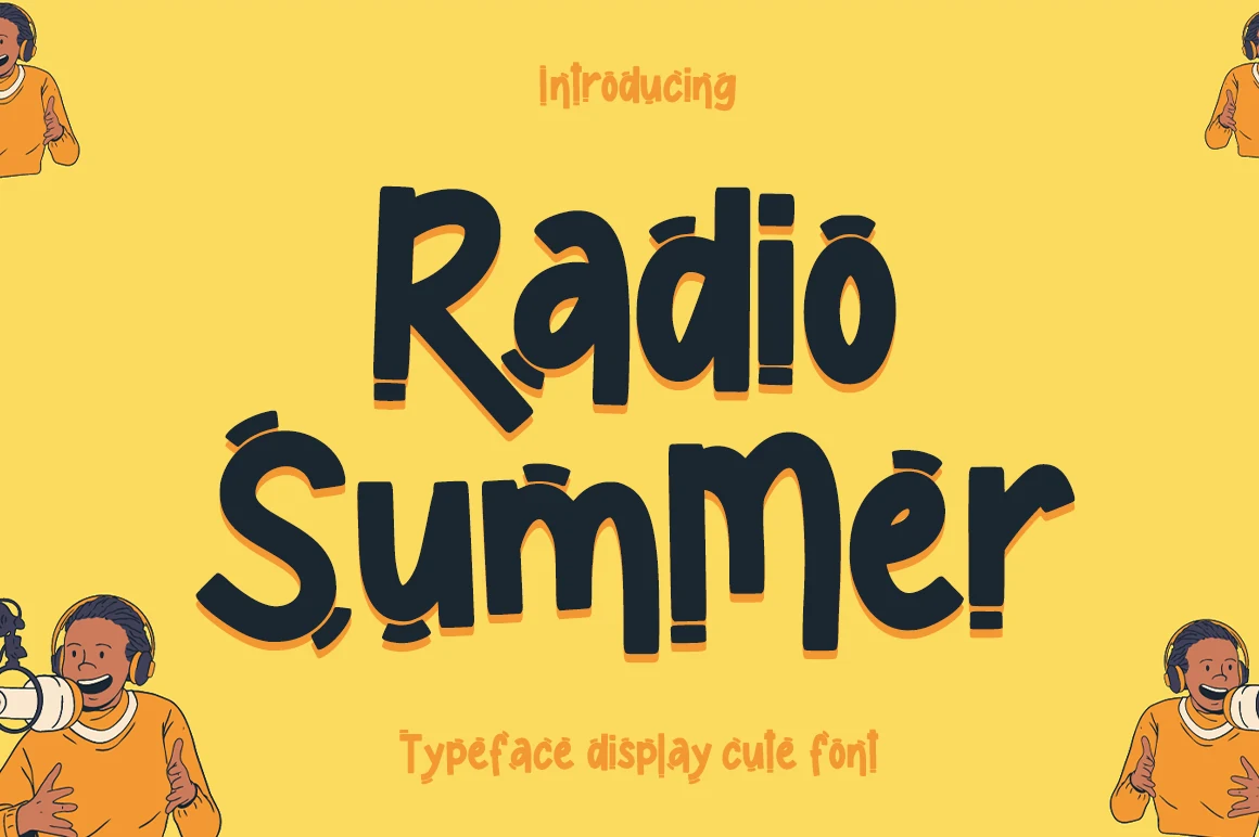 Radio Summer Font preview with bold dark handwritten lettering and a playful orange shadow
