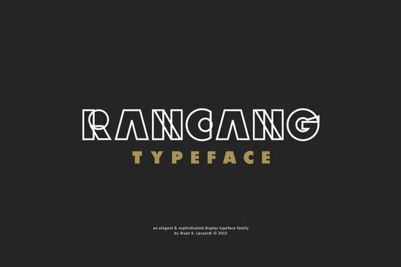 Rancang Font preview with outlined display lettering