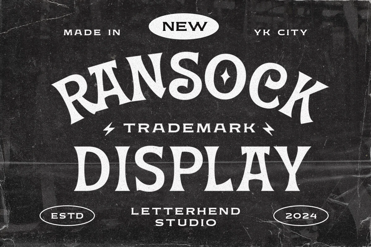 Ransock Display Font preview with arched vintage serif display lettering