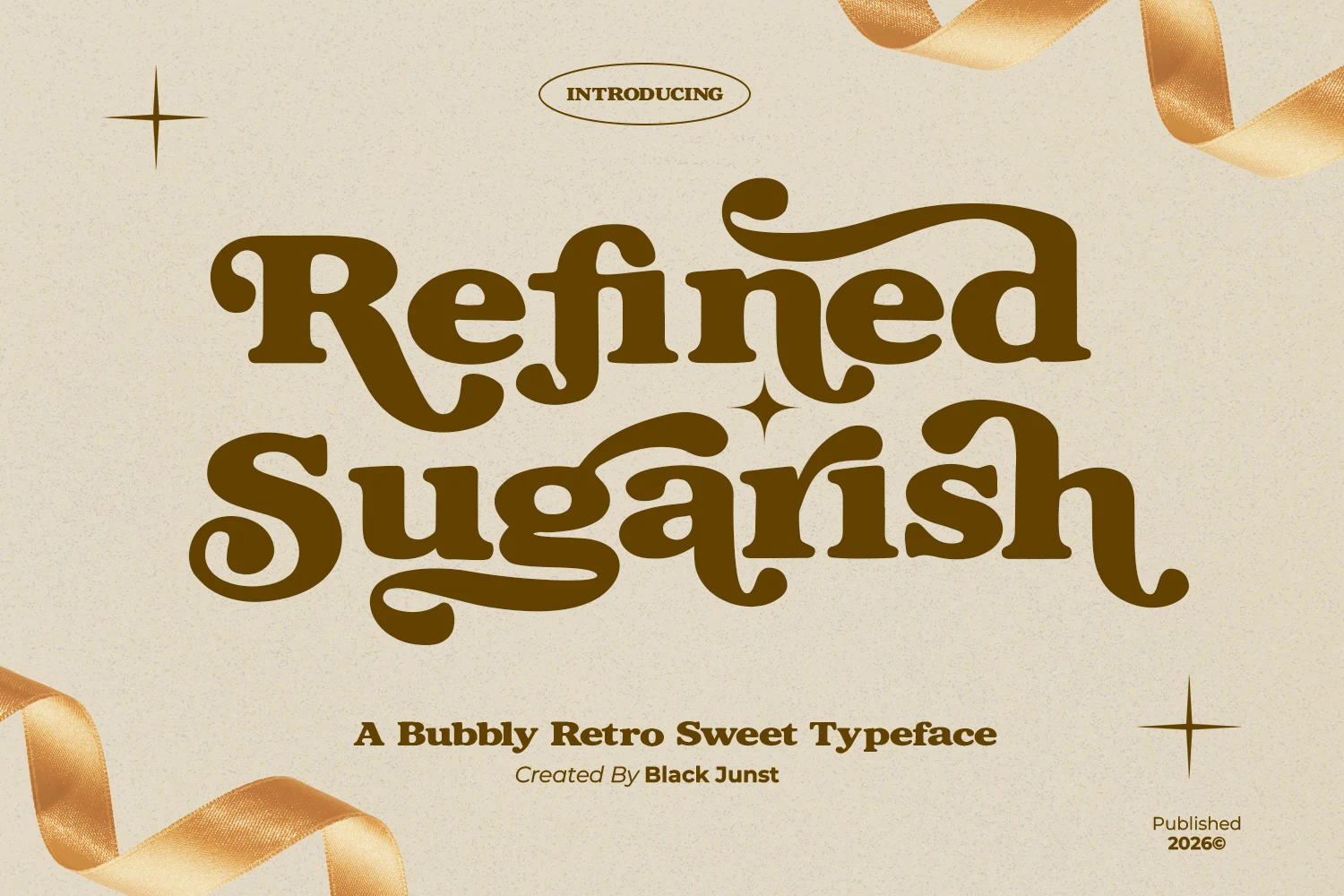 Refined Sugarish Font preview with bold bubbly retro serif lettering and flowing swash terminals