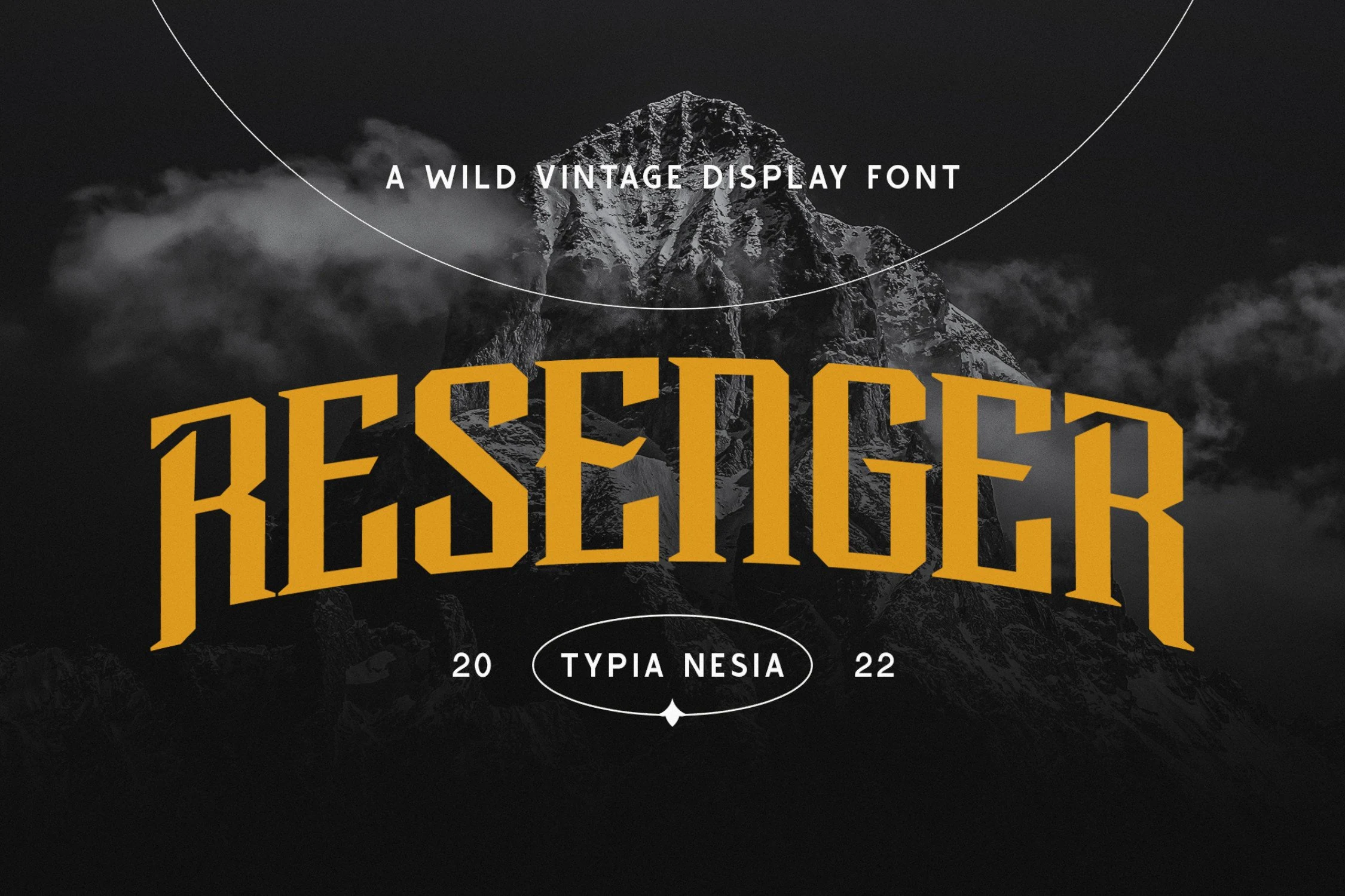 Resenger Font preview with yellow condensed vintage slab serif letters