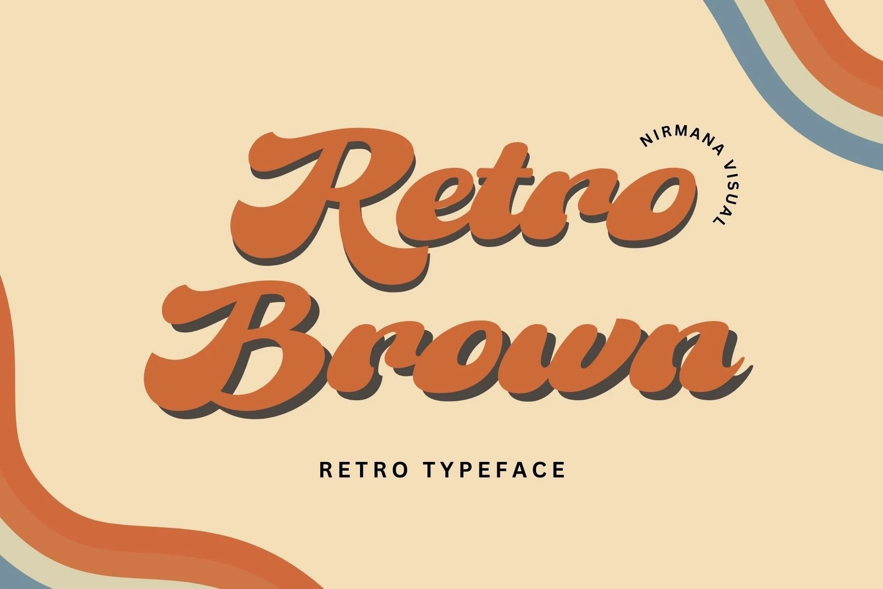 Retro Brown Font preview with bold orange retro script lettering and soft dark shadow