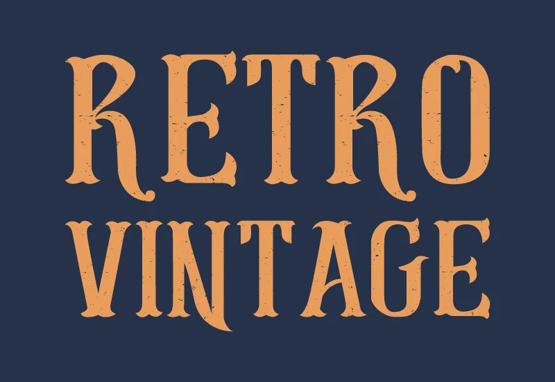 Retro Vintage Font preview with distressed orange Western serif lettering on a dark blue background