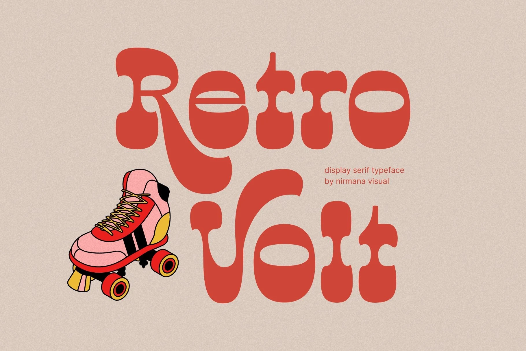 Retro Volt Font preview with chunky retro serif lettering in coral red