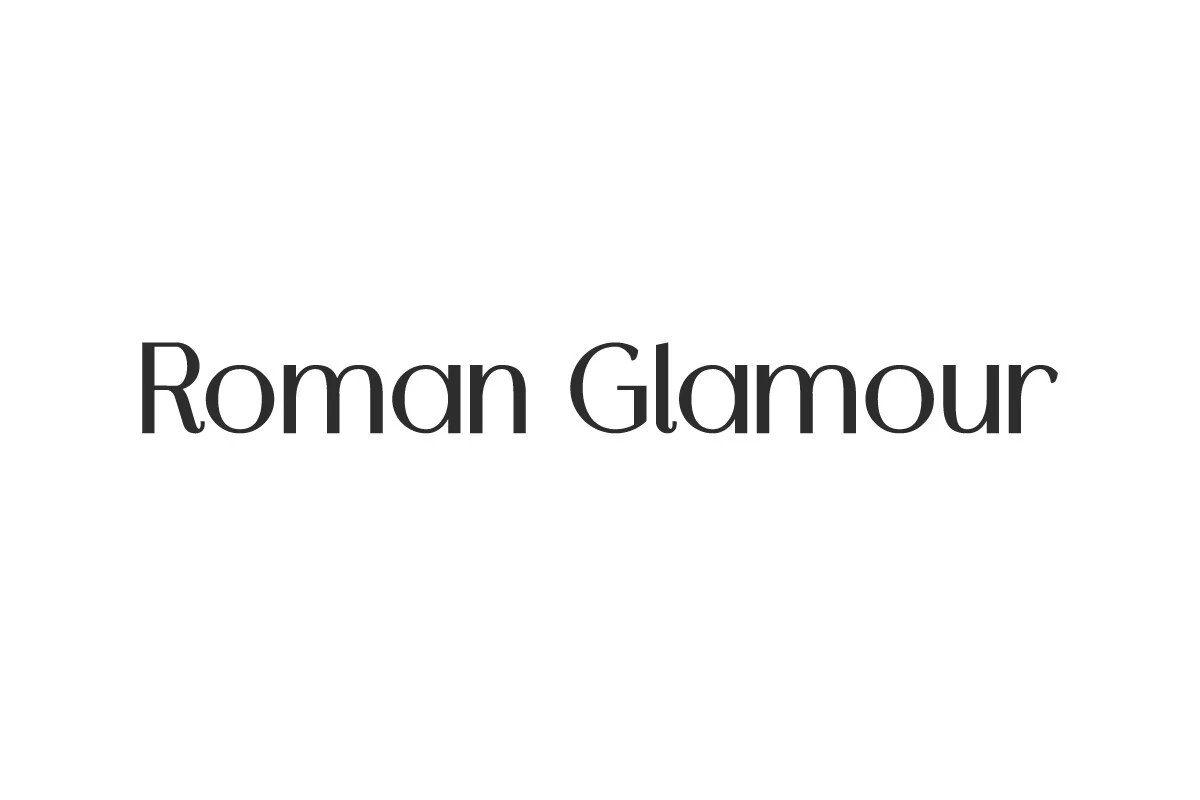 Roman Glamour Font preview with elegant high-contrast serif lettering