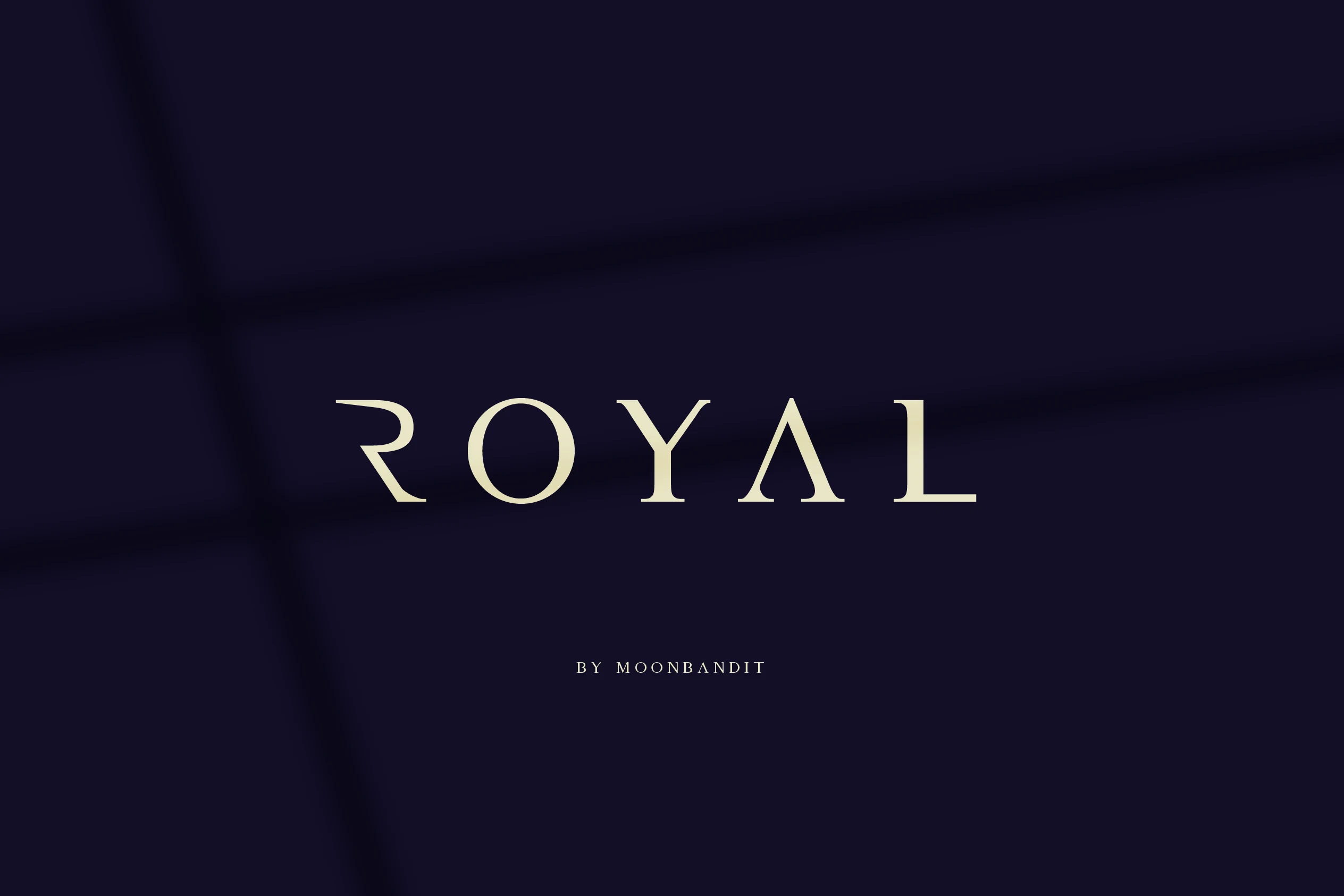 Royal Font preview with wide-spaced cream serif capitals on a dark navy background