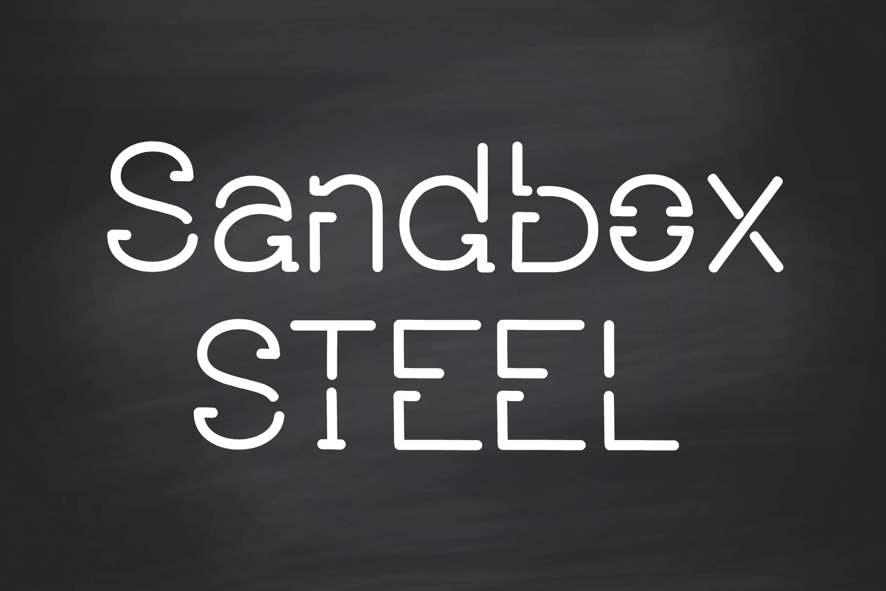 Sandbox Steel Font preview with rounded segmented white robotic display lettering