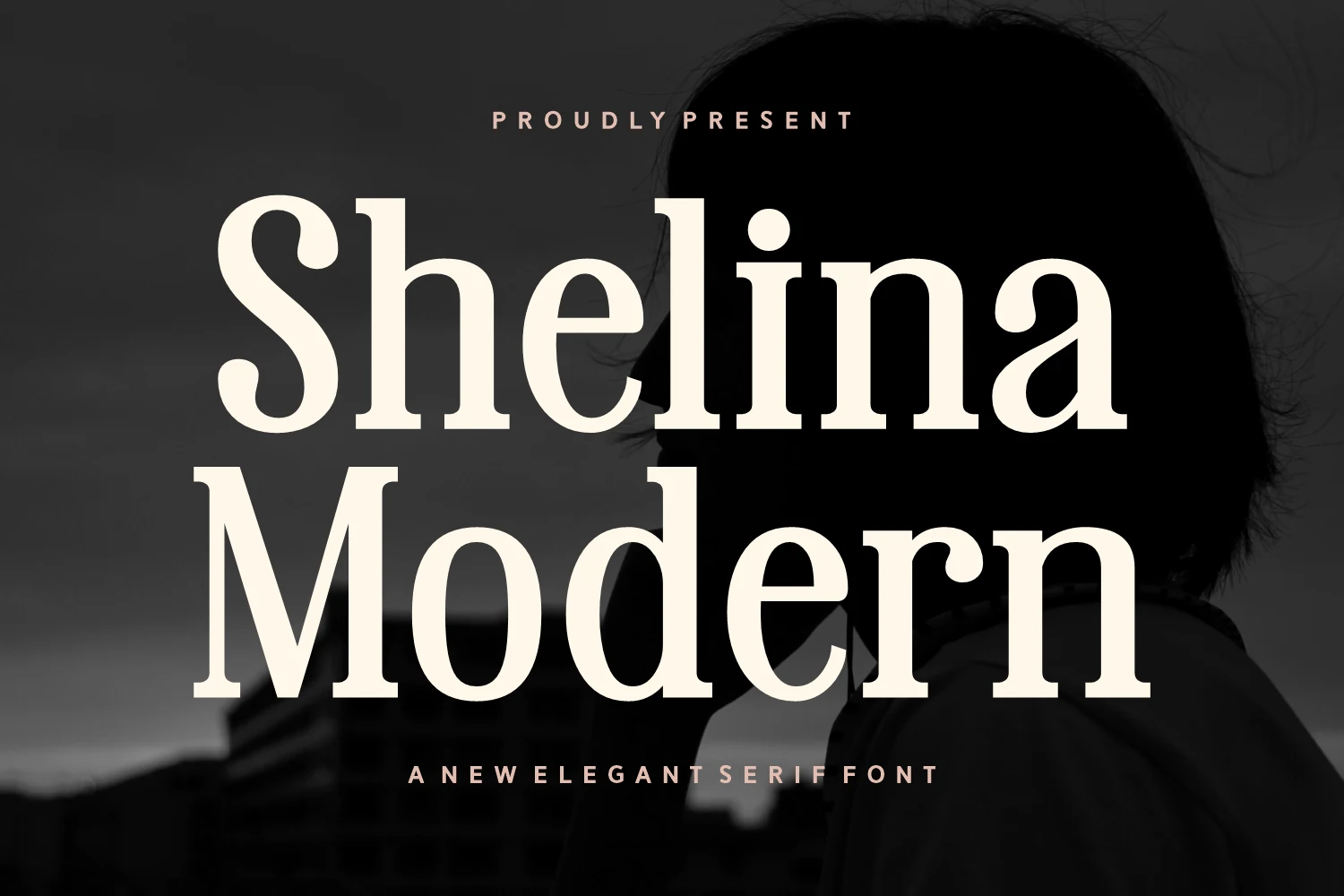 Shelina Modern Font preview with bold cream serif lettering for modern branding