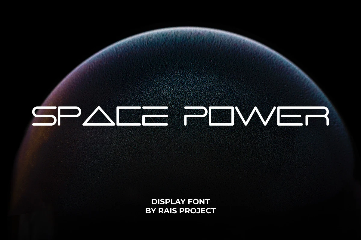 Space Power Font preview with thin futuristic uppercase lettering and angular cuts