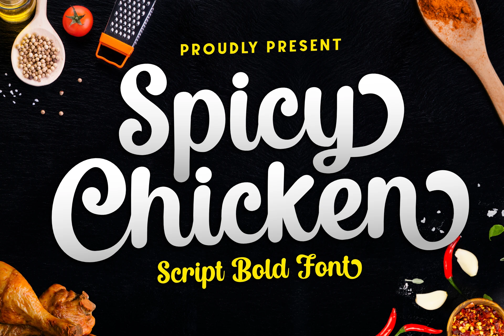 Spicy Chicken Font preview with bold script lettering