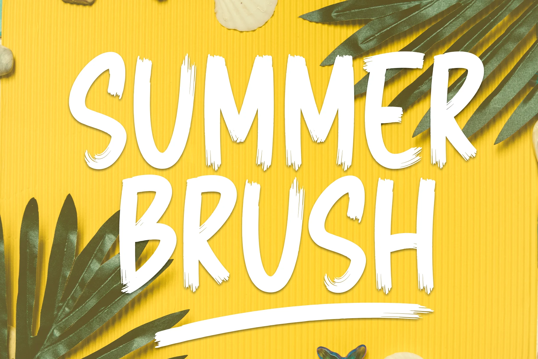 Summer Brush Font preview with bold white brush script lettering and flowing swashes