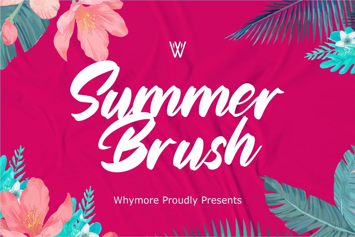Summer Brush Font preview with white slanted brush-script lettering and bold flowing strokes