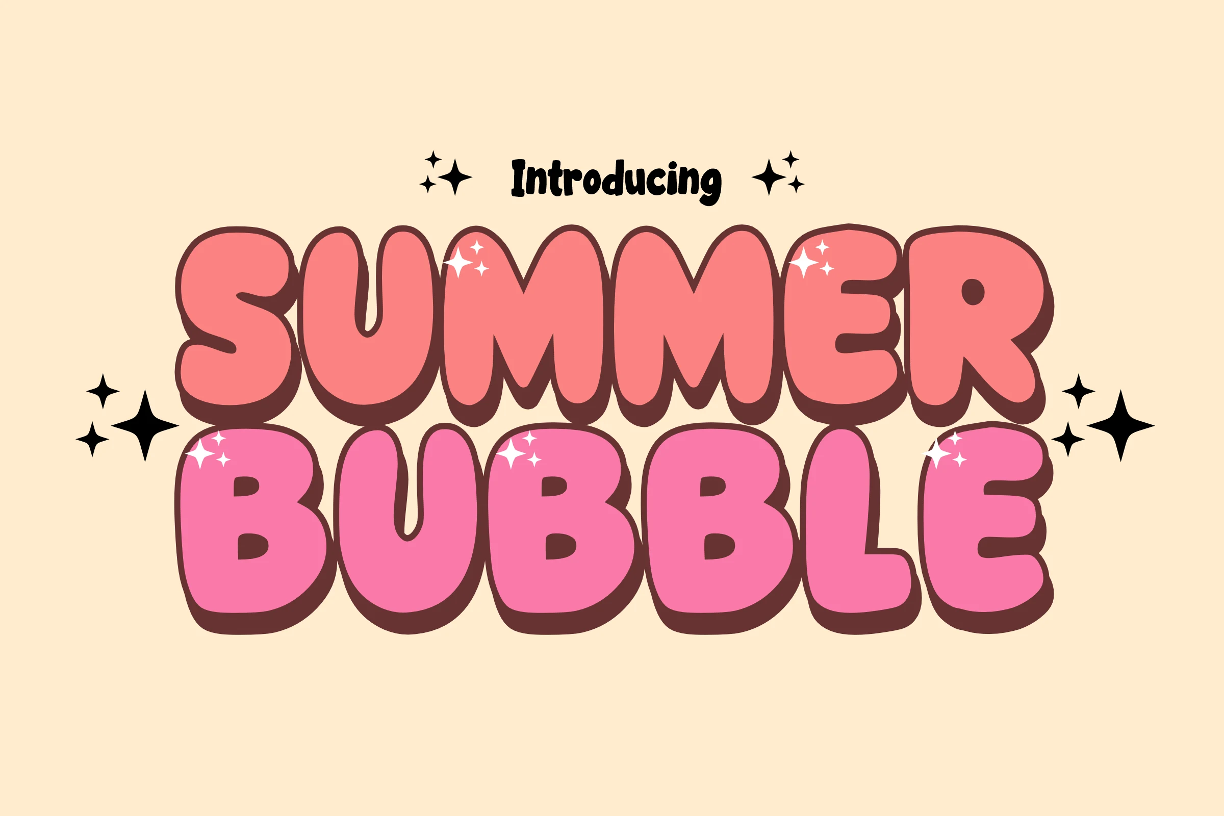 Summer Bubble Font preview with pink rounded bubble letters and a dark shadow
