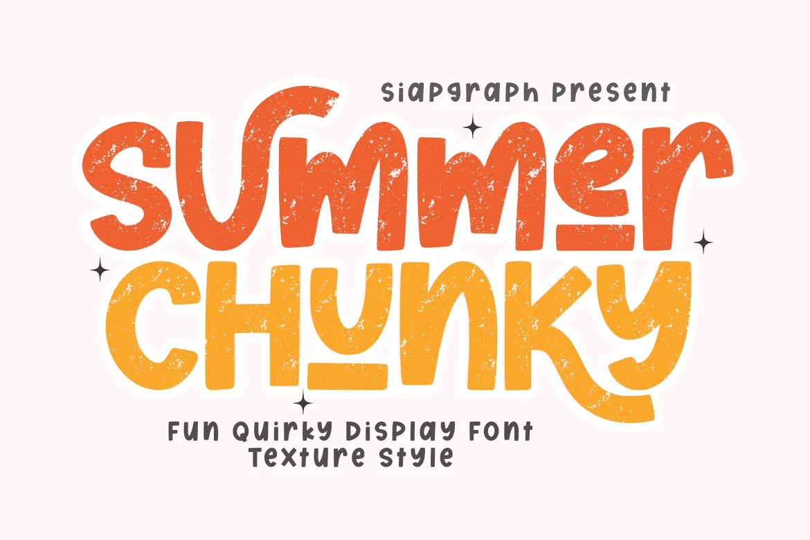 Summer Chunky Texture Font preview with orange and yellow chunky textured display lettering