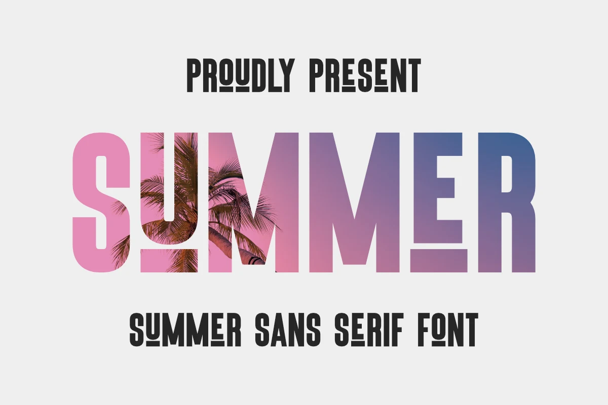 Summer Font bold retro condensed sans lettering with pink and blue photo texture