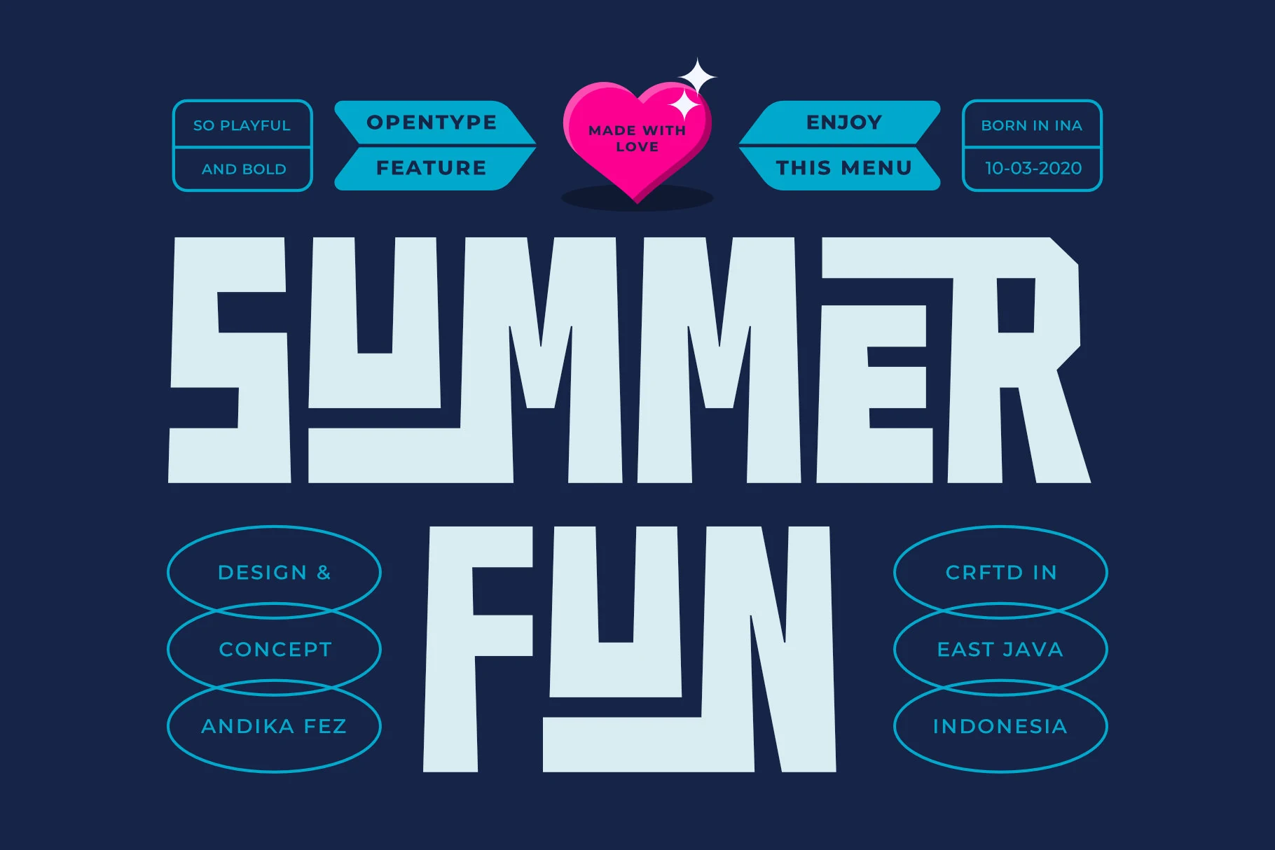 Summer Fun Font preview with bold angular block lettering in pale blue