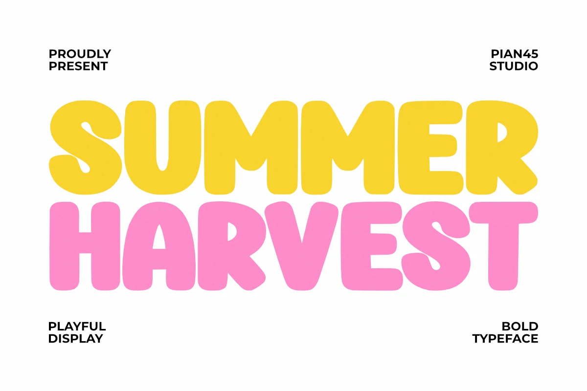 Summer Harvest Font preview with chunky rounded yellow and pink playful display lettering