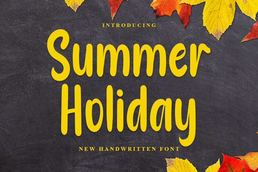 Summer Holiday Font yellow rounded handwritten lettering with soft thick strokes