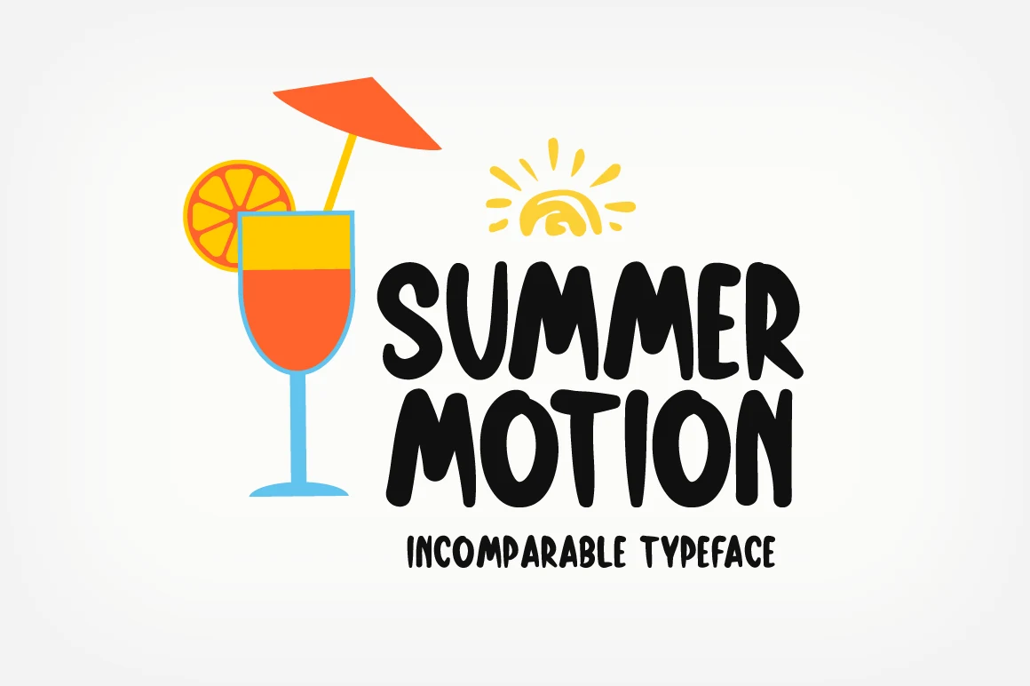 Summer Motion Font preview with chunky rounded black display lettering