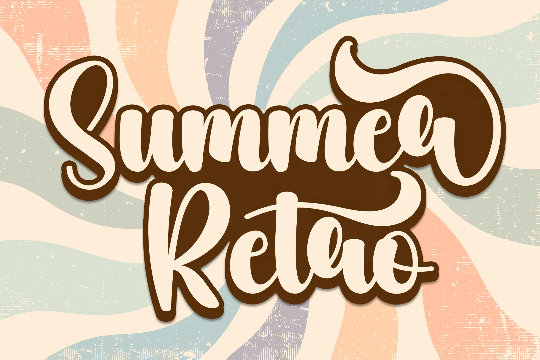 Summer Retro Font preview with cream connected script lettering and bold brown shadow