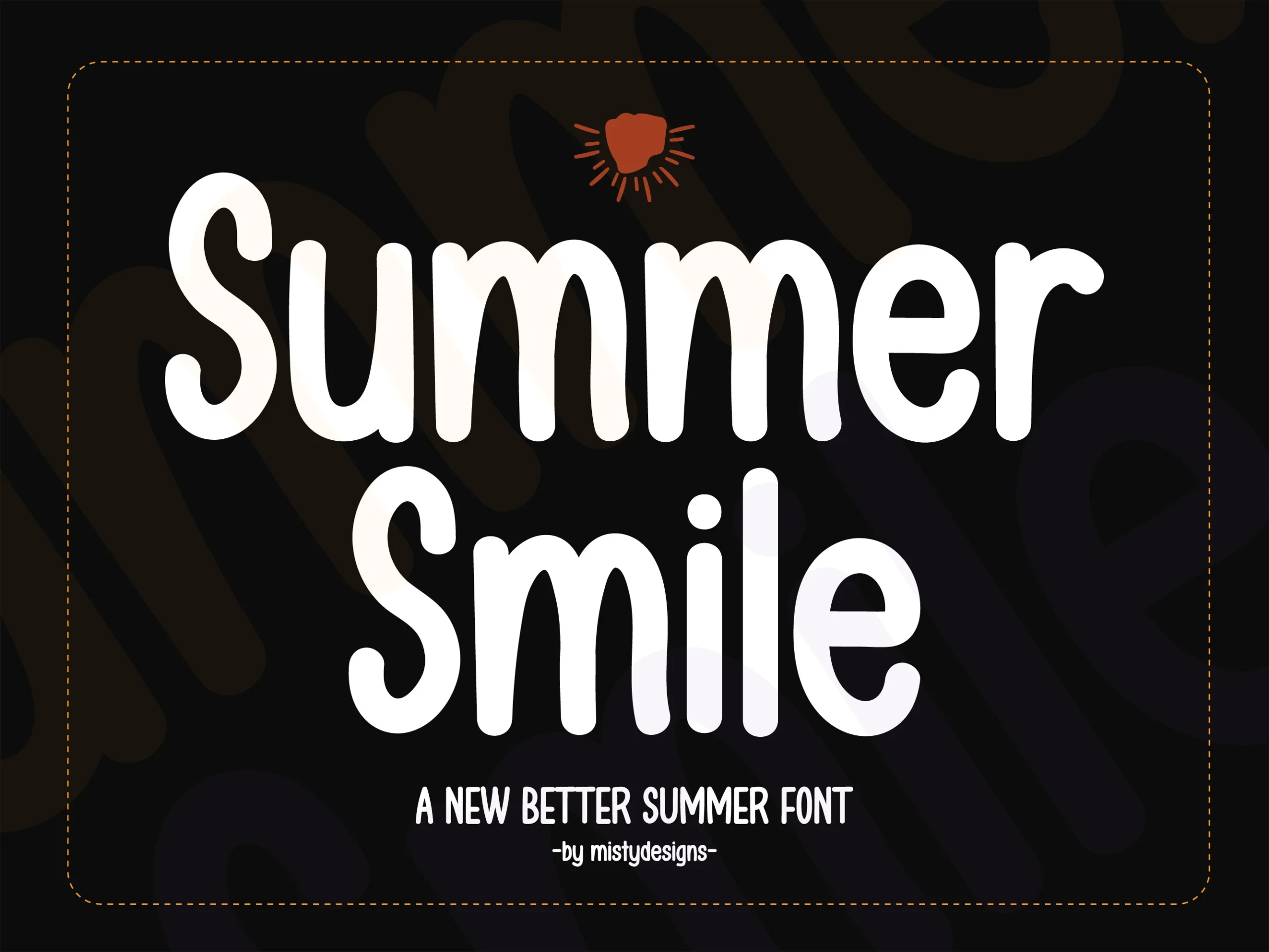 Summer Smile Font preview with tall rounded white handwritten lettering on a dark background
