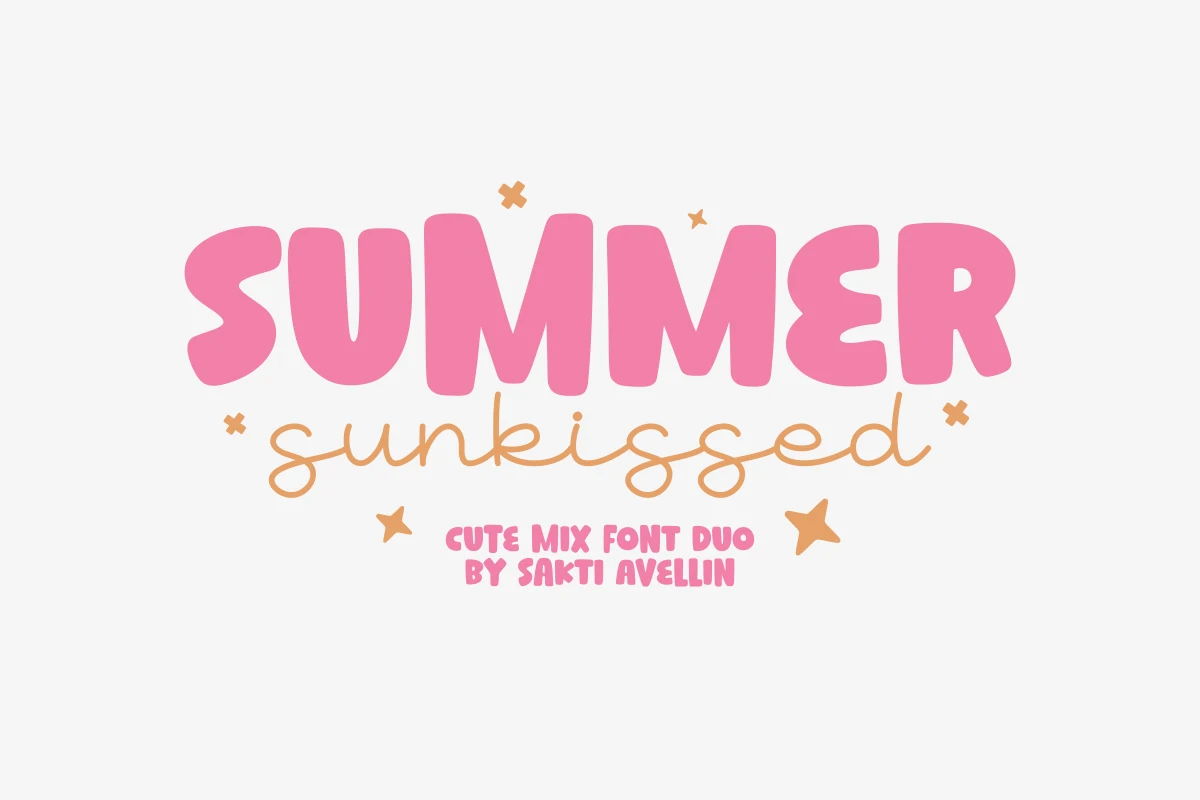 Summer Sunkissed Font preview with pink rounded display letters and orange monoline script