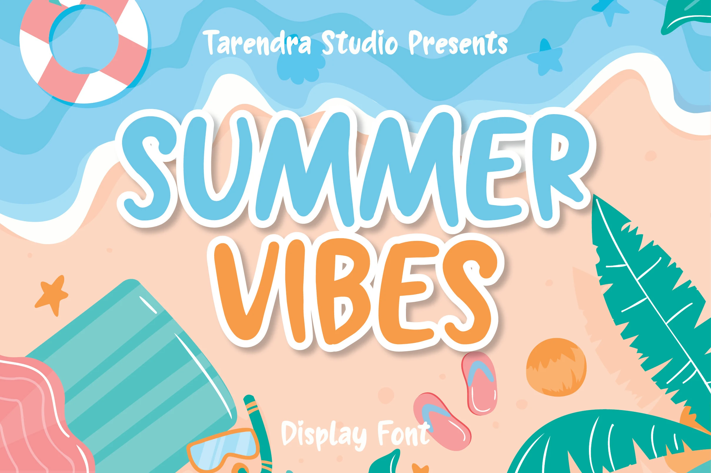 Summer Vibes Font preview with chunky white handwritten display lettering and irregular edges