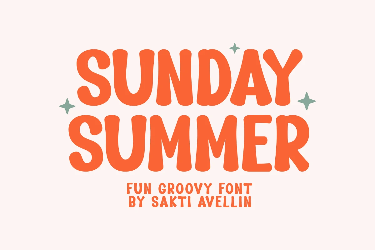 Sunday Summer Font preview with chunky orange retro lettering and rounded groovy shapes