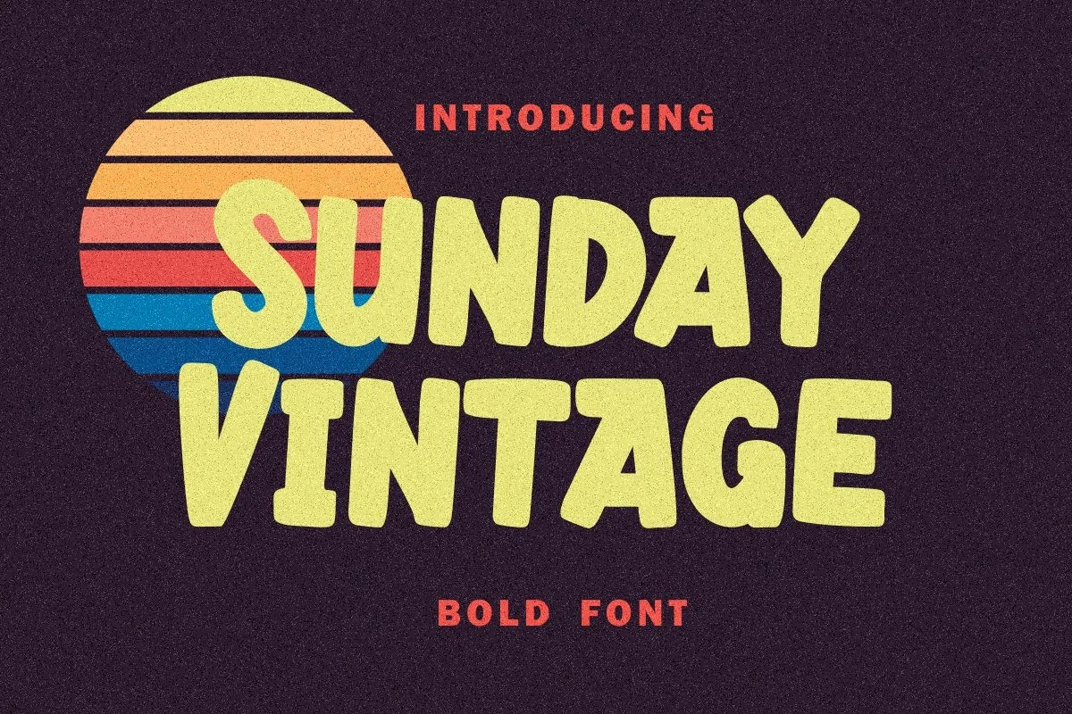 Sunday Vintage Font preview with chunky retro display lettering in pale yellow-green