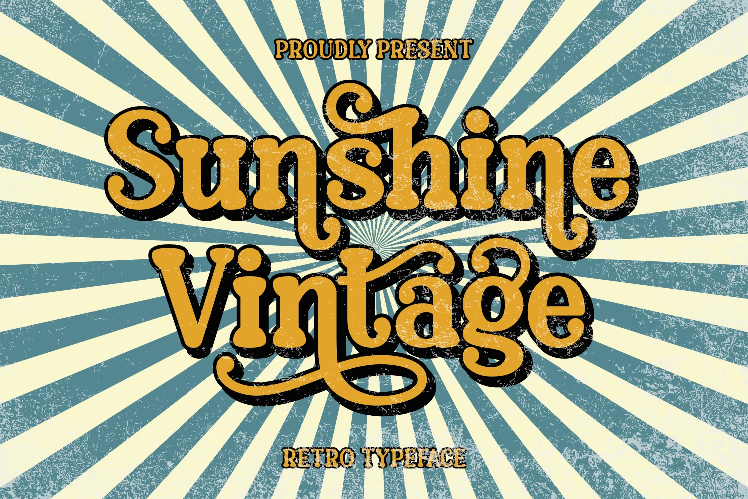Sunshine Vintage Font preview with chunky yellow retro display lettering and black shadow