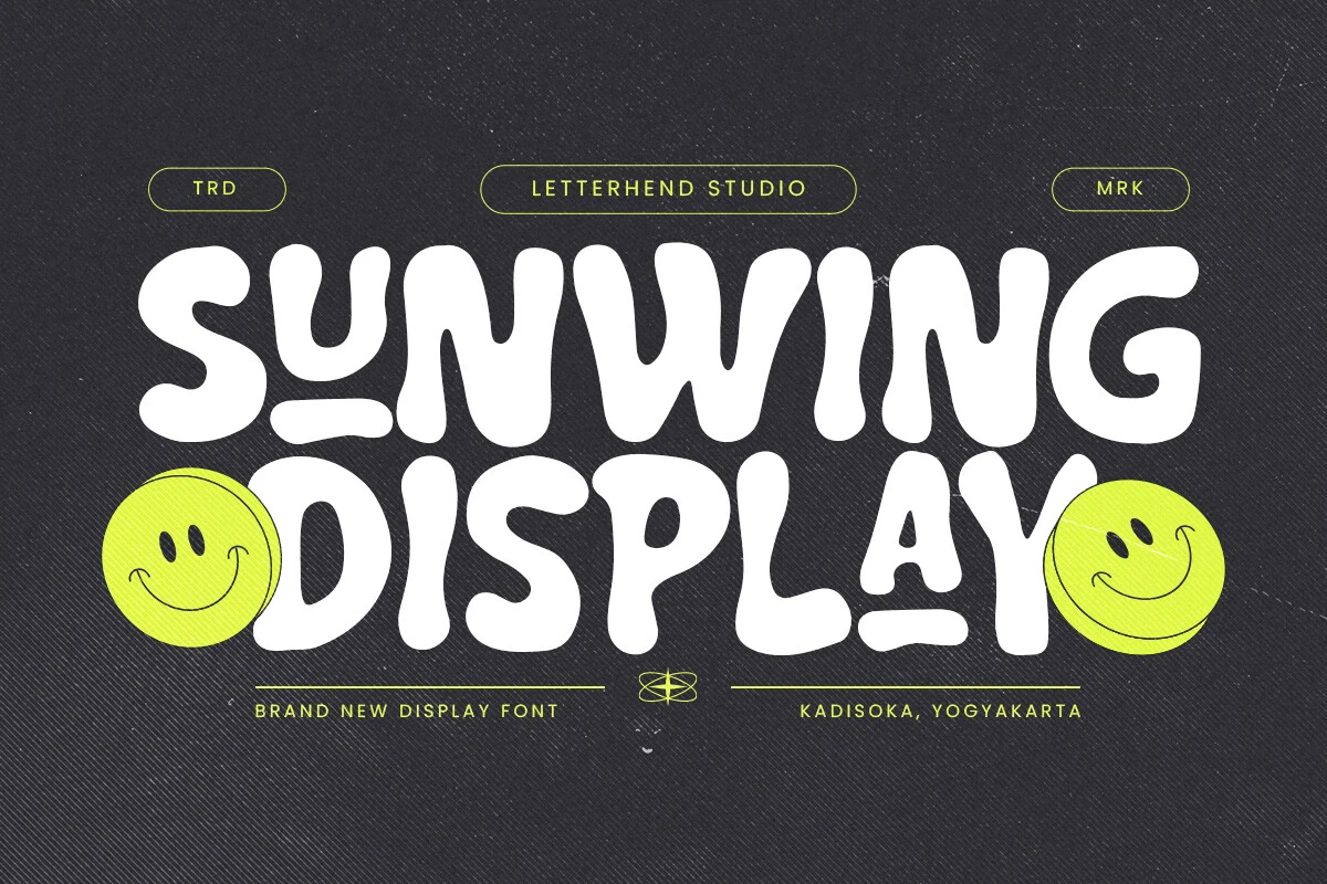 Sunwing Display Font preview with chunky rounded retro display lettering