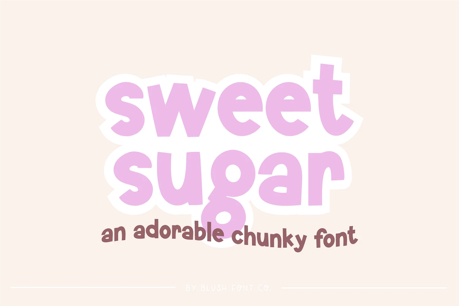 Sweet Sugar Font preview with chunky rounded pink letters and a white outline
