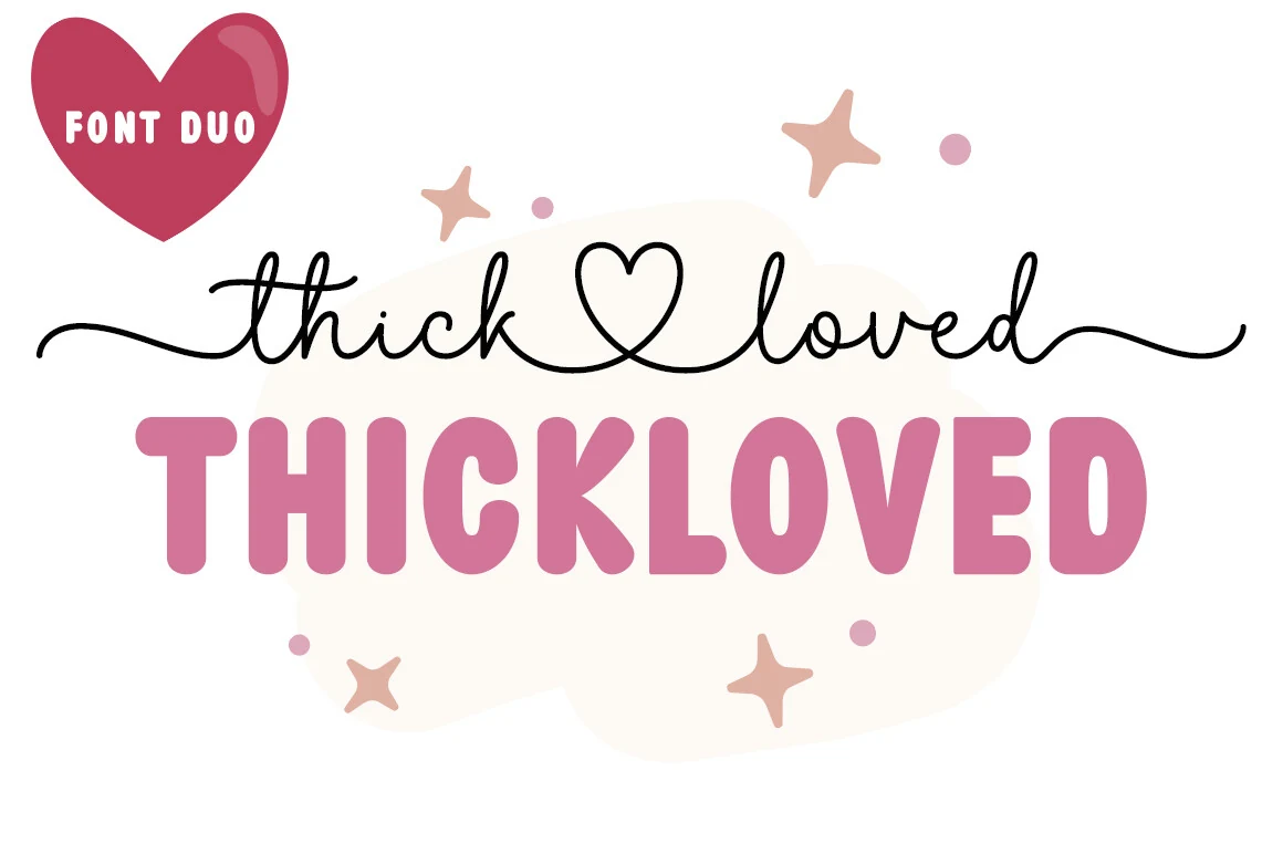 Thickloved Duo Font preview with monoline heart script and chunky pink display letters