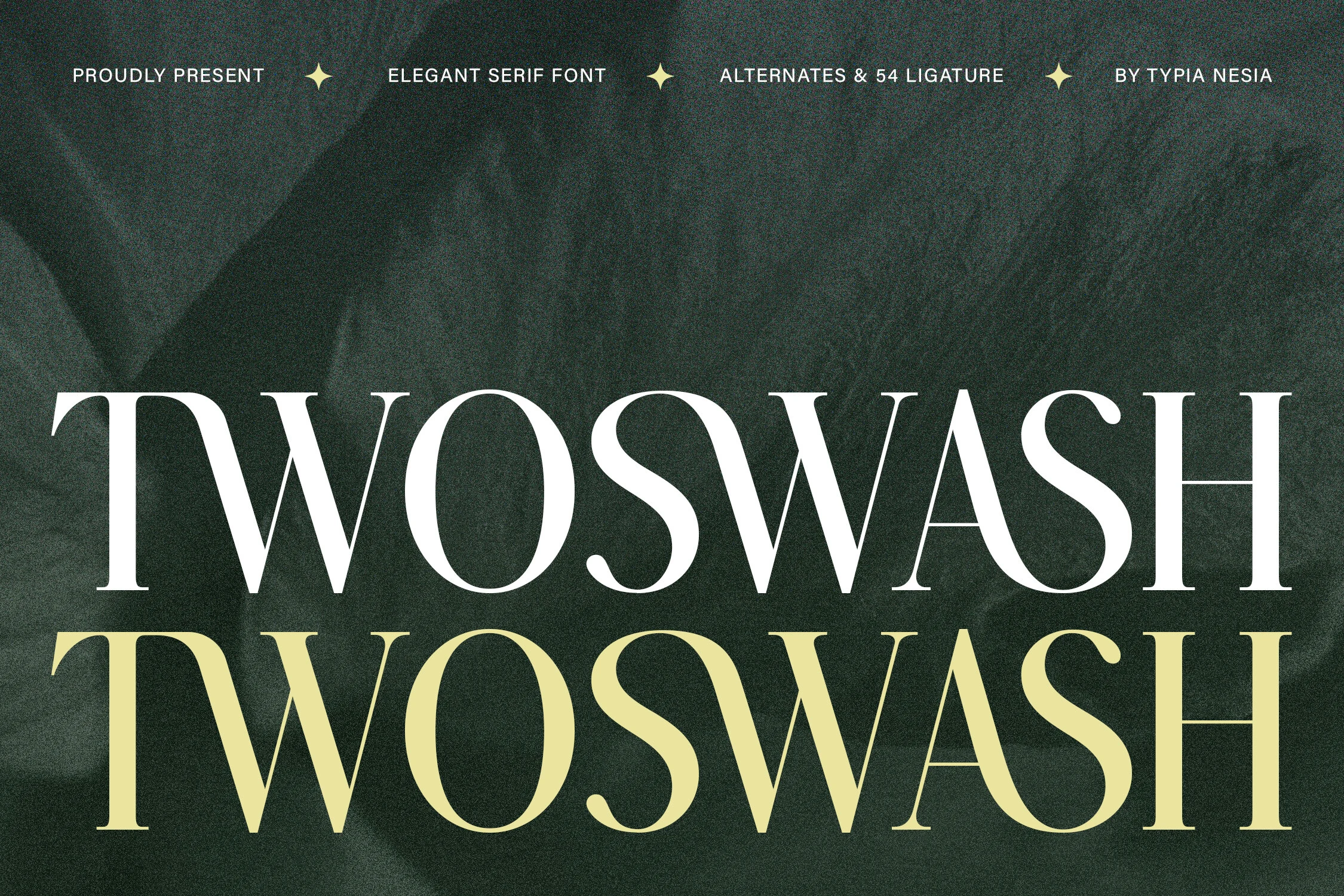 Twoswash Font preview with elegant high-contrast serif lettering and swash-style curves for premium branding