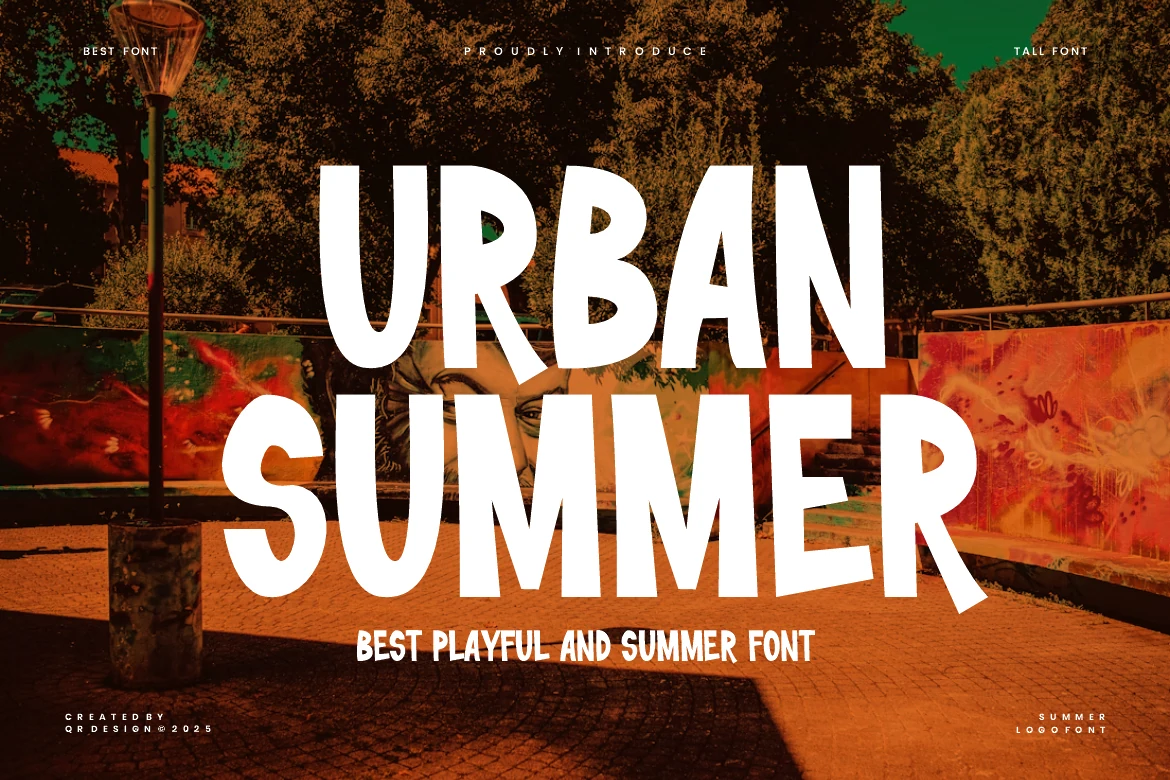 Urban Summer Font tall playful white sans serif lettering with uneven shapes