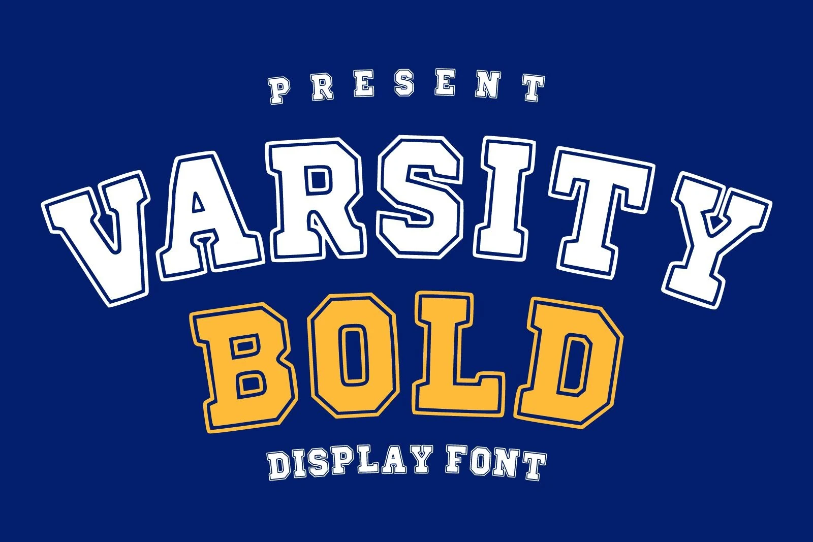 Varsity Bold Font preview with collegiate slab letters and sporty outline