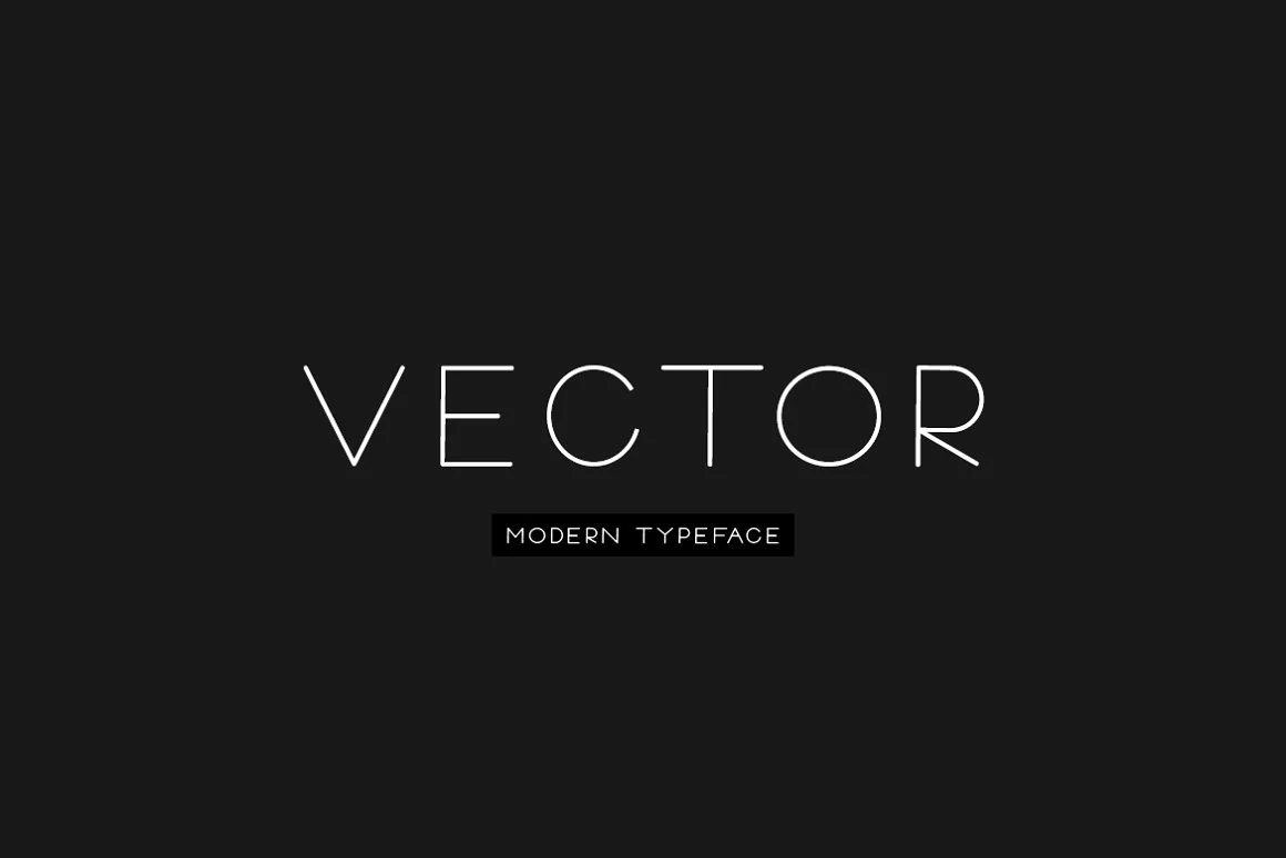 Vector Font preview with thin uppercase sans serif lettering on a dark background