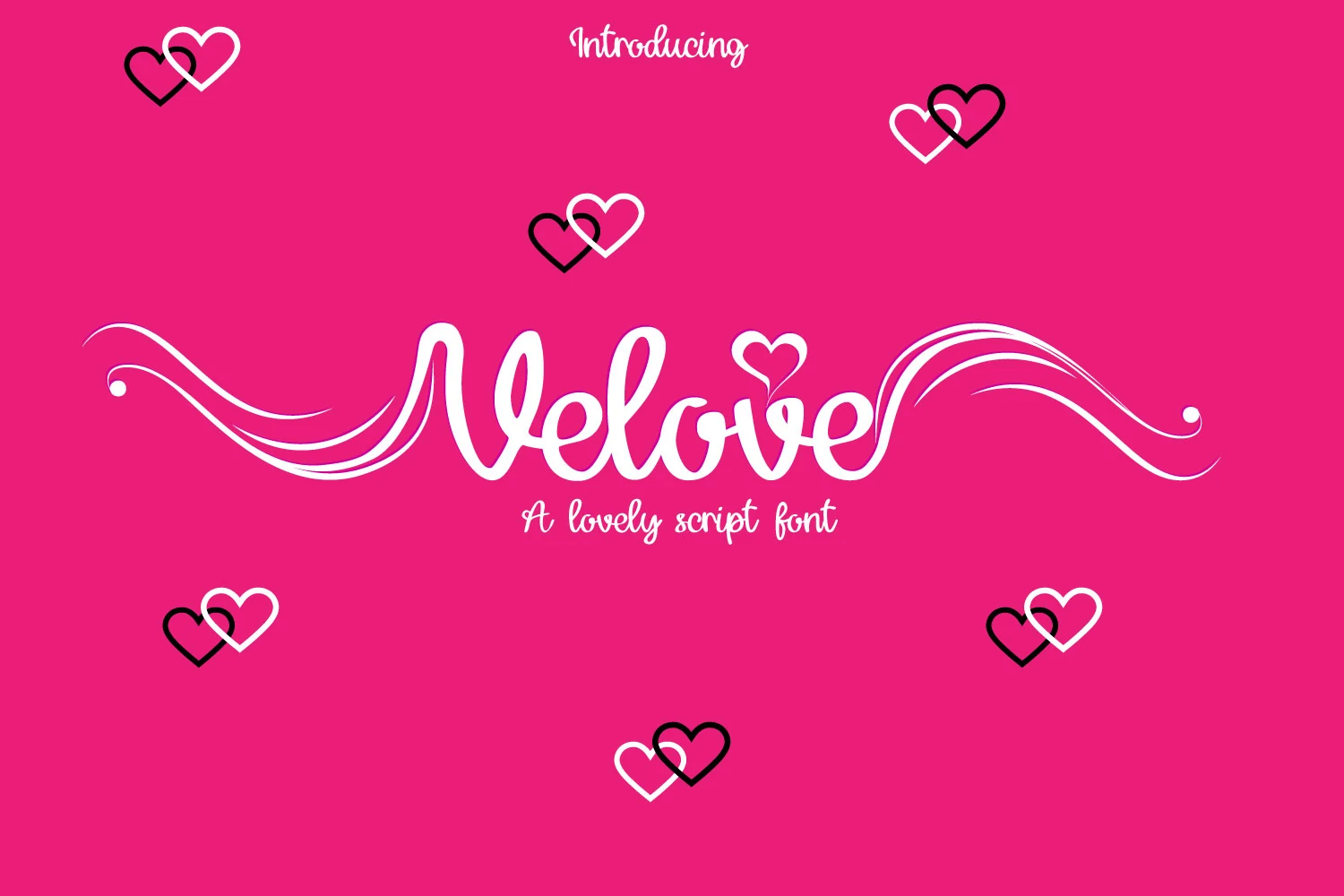 Velove Font white rounded script with long swashes and heart accents