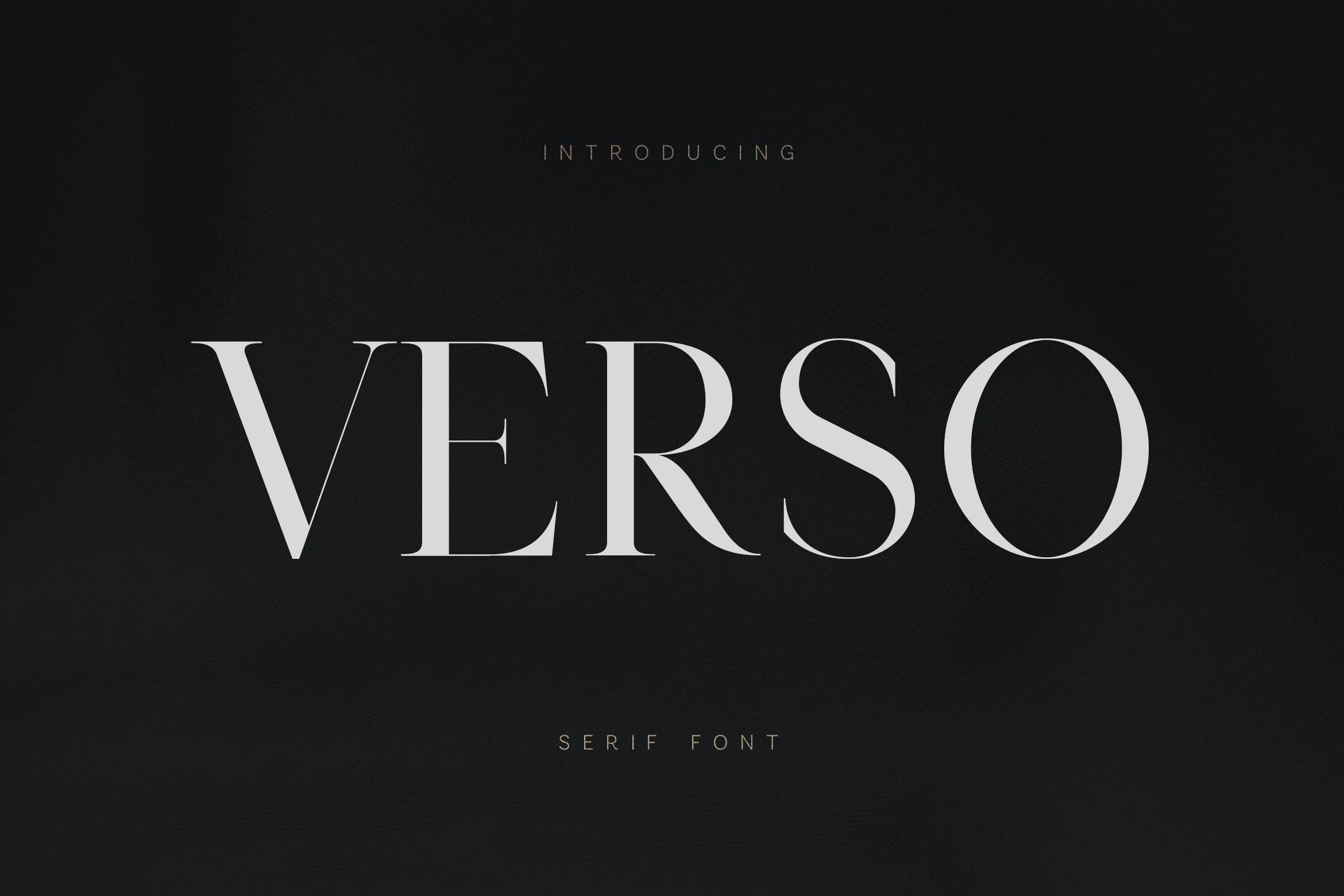 Verso Font preview with high-contrast white serif lettering for modern branding