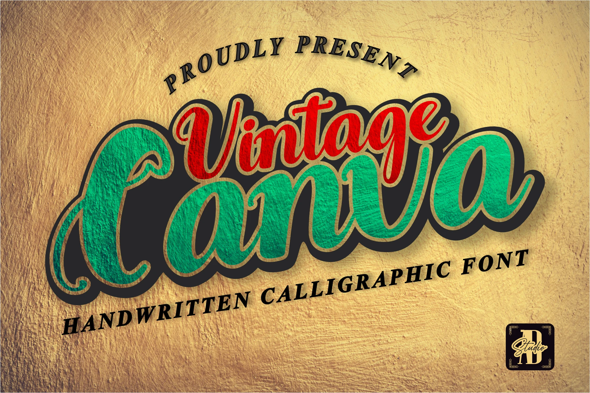 Vintage Canva Font preview with bold retro script lettering in red and green