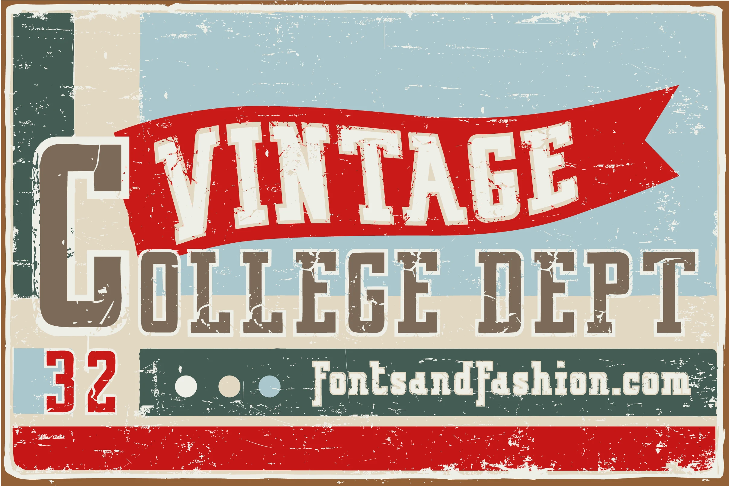 Vintage College Dept_Double Font preview with distressed varsity slab serif lettering