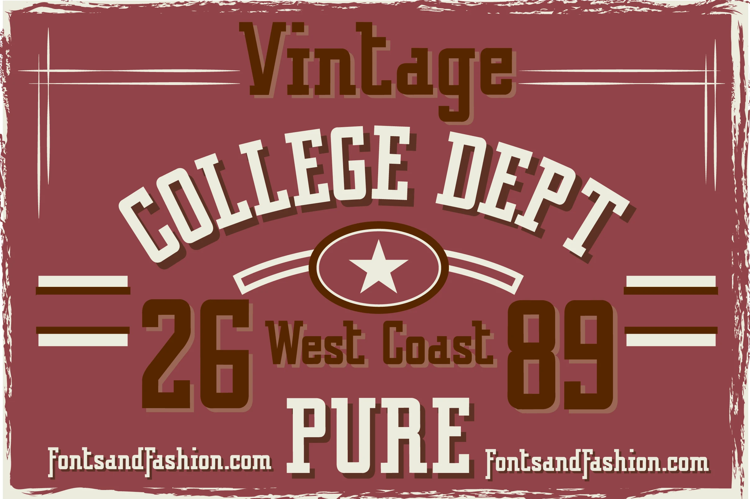 Vintage College Dept Pure Font preview with bold varsity slab serif lettering in a sportswear style