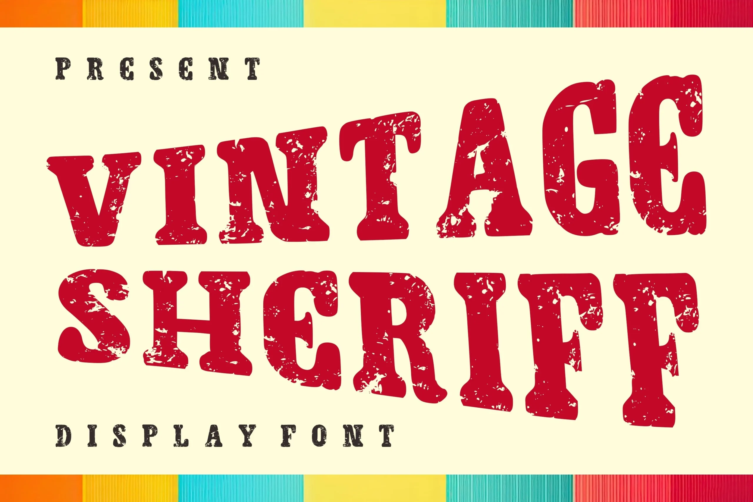 Vintage Sheriff Font preview with red distressed western serif lettering