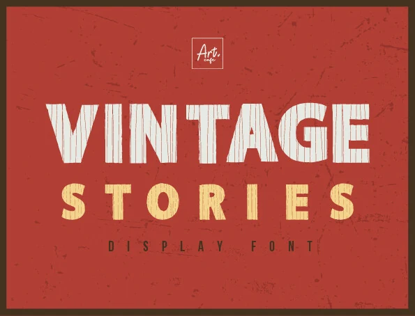 Vintage Stories Font preview with bold distressed block display lettering