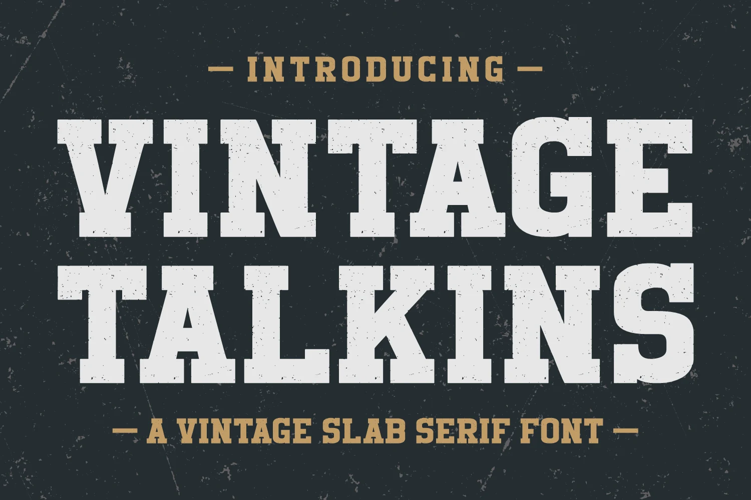 Vintage Talkins Font preview with bold distressed slab serif lettering
